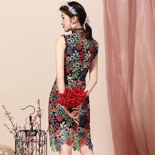 OYCP20188新款中国风优雅气质改良立领水溶刺绣旗袍裙TZF 商品图2