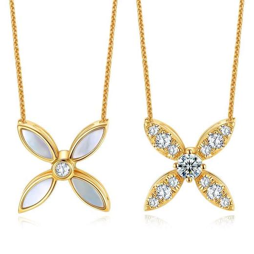 南1莱绅通灵珠宝钻石吊坠18K金钻石+贝母双面女王吊坠项链女 商品图3