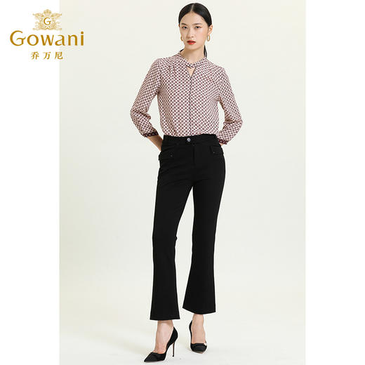 乔万尼新款裤子女显瘦百搭微喇黑色修身显高弹力小个子休闲裤ES3F543 商品图4