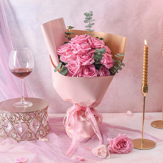 七夕11枝粉色玫瑰唯你花束