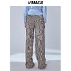 VIMAGE纬漫纪秋款个性复古英伦格纹印花拖地长裤休闲裤女V1405010 商品缩略图3