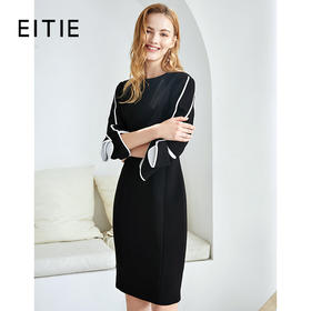 EITIE爱特爱女装秋季新款通勤洋气系带撞色显瘦百搭连衣裙女6007738