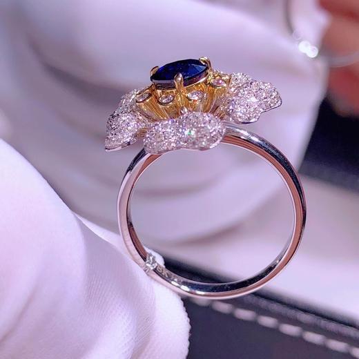 蓝宝石戒指n无烧皇家蓝戒指切工精湛晶体干净18k重金镶嵌搭配钻石规格