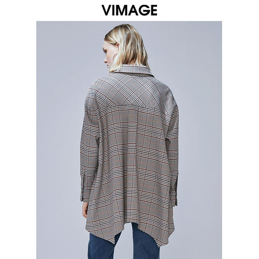 VIMAGE纬漫纪女装秋款宽松个性中性男友风格纹衬衫女V1409009 商品图3