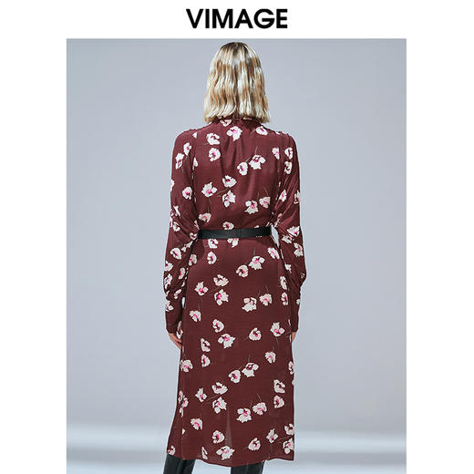 VIMAGE纬漫纪秋款个性百褶灯笼袖收腰显瘦复古印花连衣裙V1407010 商品图3
