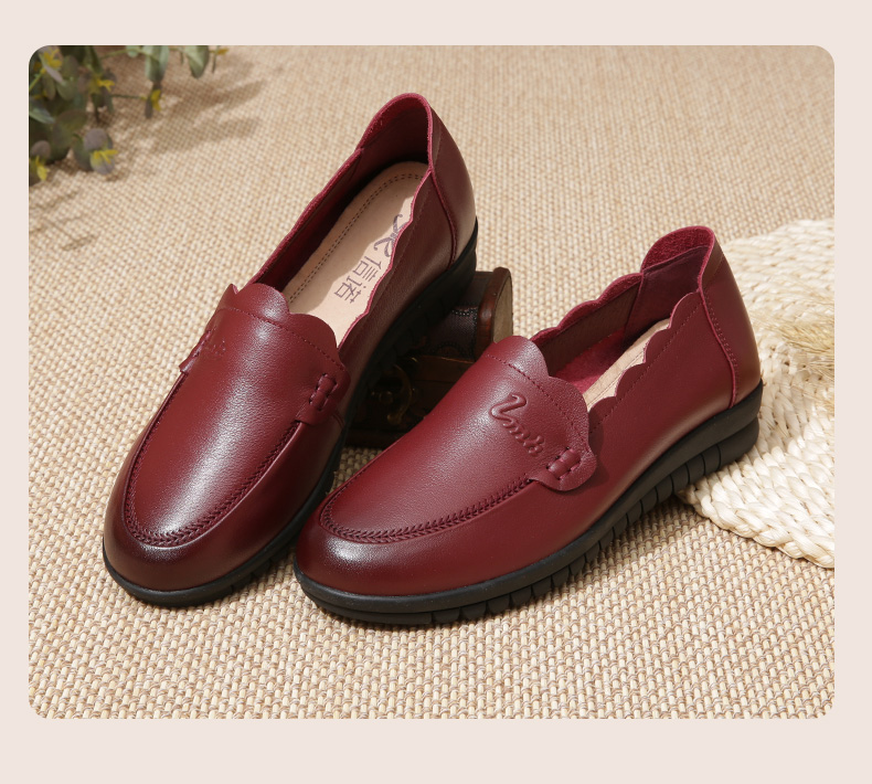 信诺妈妈鞋真皮舒适女鞋春秋款老年鞋女姥姥款防滑软底老人单皮鞋20q