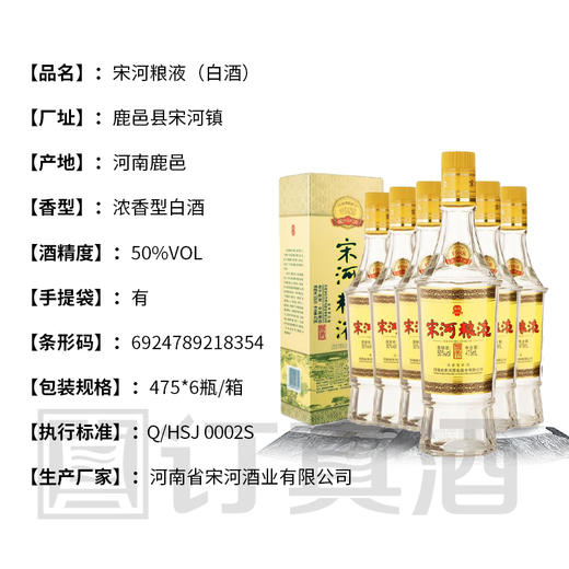 宋河粮液1988醇香 46/50度浓香型白酒 整箱6瓶*475ml包邮 商品图2