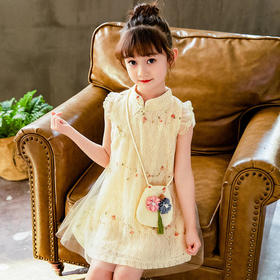 GYFZ82114新款时尚气质立领短袖七彩蕾丝旗袍裙