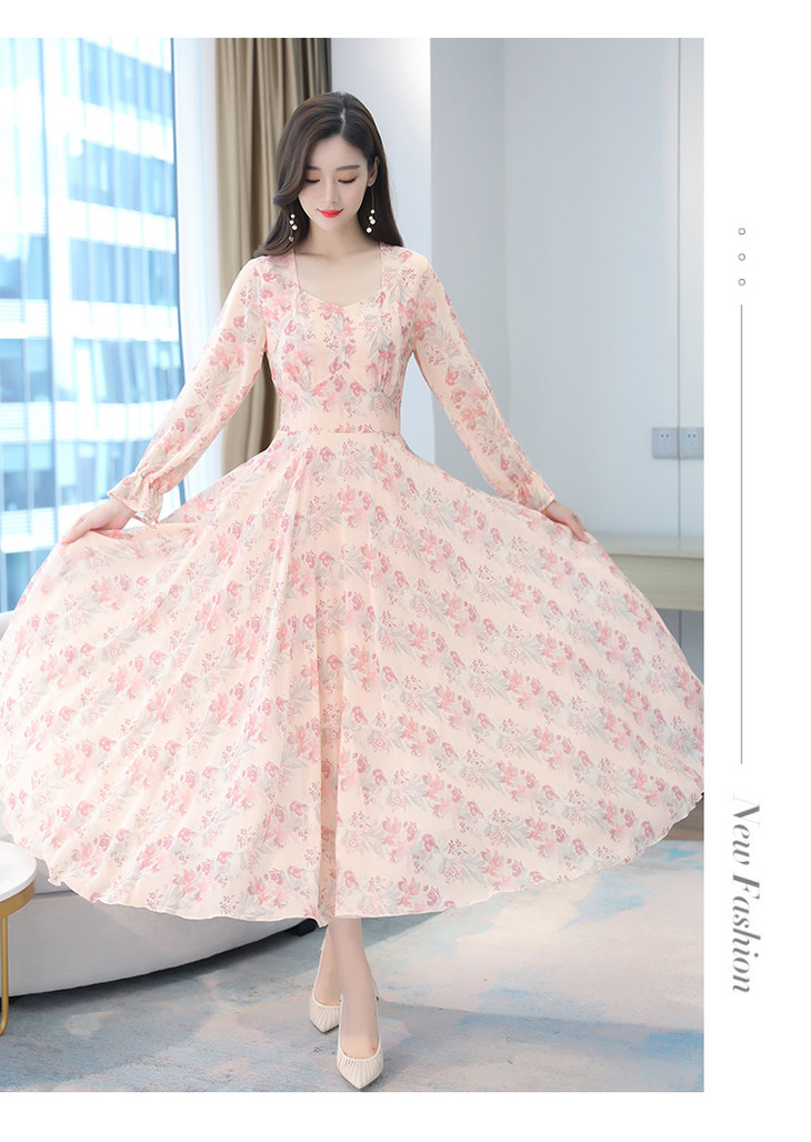 2020法式复古宫廷风仙踪度假连衣裙到脚踝大摆长裙yx341