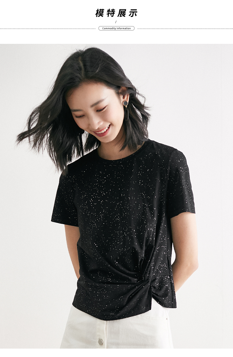新黑色短袖开叉t恤女式韩版圆领百搭设计感上衣