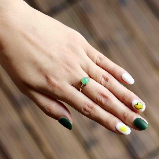 冰种阳绿翡翠蛋面戒指18k黄金镶嵌 商品图10