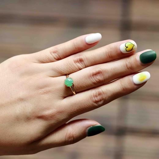 冰种阳绿翡翠蛋面戒指18k黄金镶嵌 商品图8