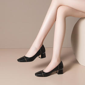 OLD-H2215新款时尚百搭献佩方头粗跟高跟鞋