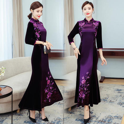 AHM-lfqp9531阔太太复古刺绣洋气旗袍裙【优】 商品图0