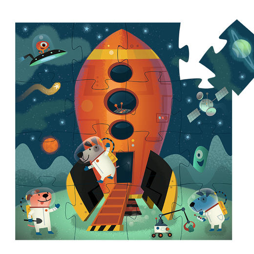 Djeco儿童益智3-4岁宝宝大块太空飞船平图拼图玩具16片入门级男孩 商品图2