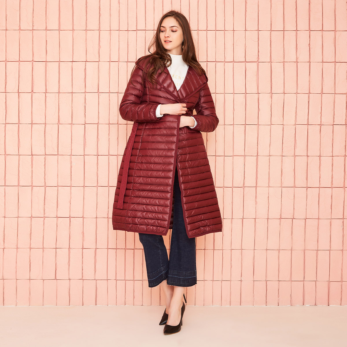 PR00A瑟俪（斯尔丽高端）轻薄自充绒中长款羽绒服