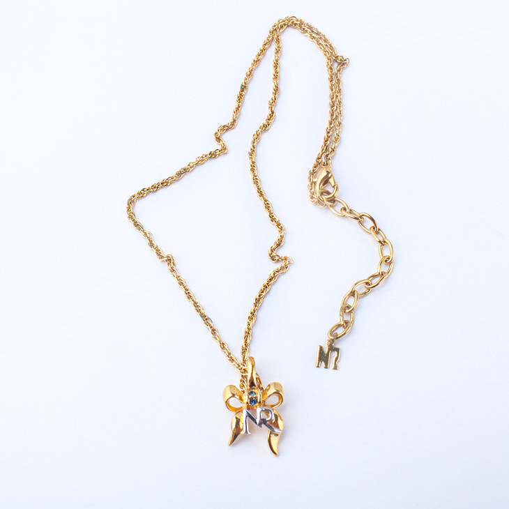 hellovintageninaricci孤项链蝴蝶结莱茵石镶嵌logo吊坠