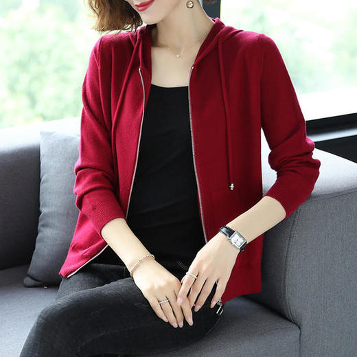 F-SJ7164秋季新款时尚气质连帽针织开衫 商品图0