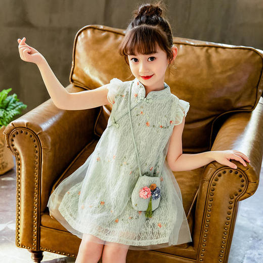 GYFZ82114新款时尚气质立领短袖七彩蕾丝旗袍裙 商品图2