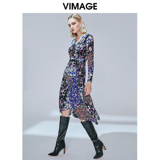 VIMAGE纬漫纪秋款个性时尚印花舒适显瘦修身收腰连衣裙V1407003 商品图4