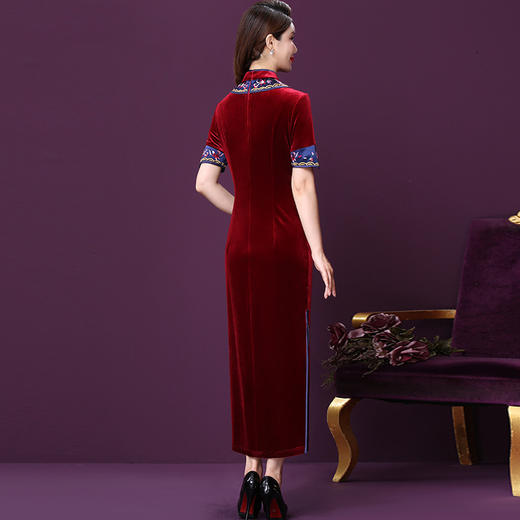 WXY-W-YNQ-6812新款秋装复古民族风年轻款婚礼妈妈连衣长裙 商品图1