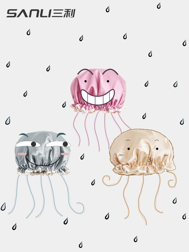 三利双层浴帽女防水头套发帽洗澡沐浴女款淋浴帽厨房帽子防油烟