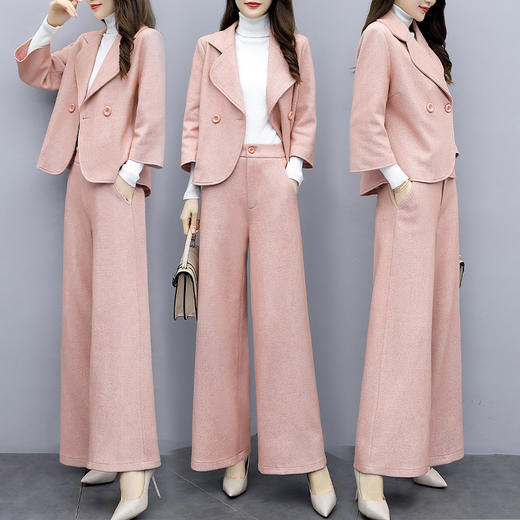 WZNH-GJC9970人字纹毛呢秋季新款简约毛呢阔腿裤套装 商品图1