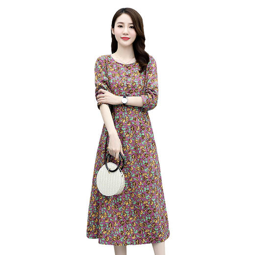 WZNH-WN7019新款复古文艺圆领磨毛打底连衣裙 商品图4