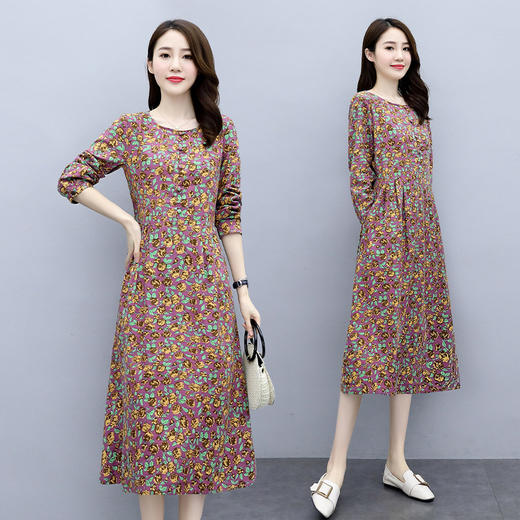 WZNH-WN7019新款复古文艺圆领磨毛打底连衣裙 商品图1