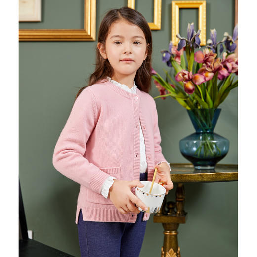 METTE羊绒世家童装女童100%山羊绒开衫中大童女宝圆领针织小外套 商品图2