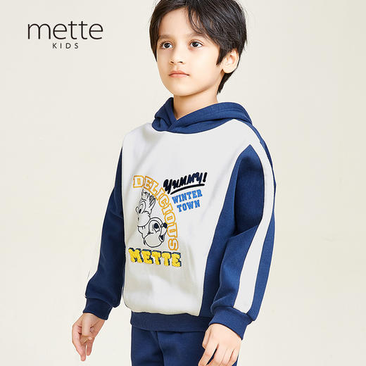 METTE童装冬新品男童连帽卫衣时尚动物印花加绒加厚上衣保暖外套 商品图1