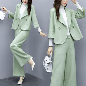 WZNH-GJC9970人字纹毛呢秋季新款简约毛呢阔腿裤套装