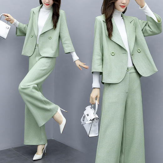 WZNH-GJC9970人字纹毛呢秋季新款简约毛呢阔腿裤套装 商品图0