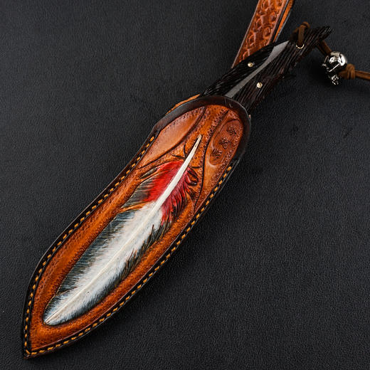 飞仙大马士革羽毛纹直刀沙漠铁木手柄户外刀收藏刀