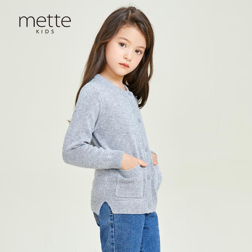 METTE羊绒世家童装女童100%山羊绒开衫中大童女宝圆领针织小外套 商品图1