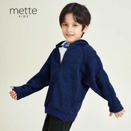 METTE童装2020秋新品男童连帽宽松外套时尚拼接防风保暖条纹夹克 商品图0