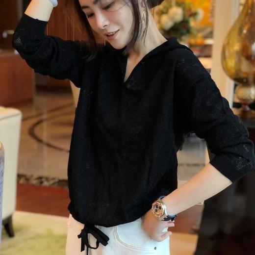 PDD-TYMJ200812新款潮流时尚气质宽松镂空蕾丝提花连帽上衣 商品图3