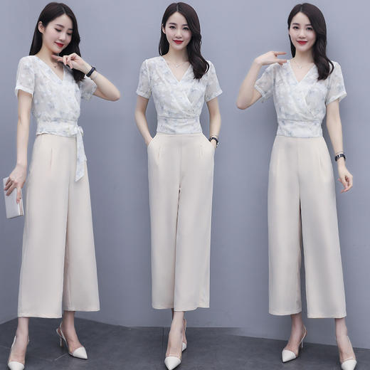 LY-HY92058时尚印花新款流行女装复古时髦气质雪纺两件套 商品图3