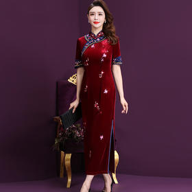 WXY-W-YNQ-6812新款秋装复古民族风年轻款婚礼妈妈连衣长裙