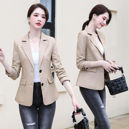HRFS-WM20779新款时尚优雅气质翻领二粒扣格纹小西装外套 商品图1