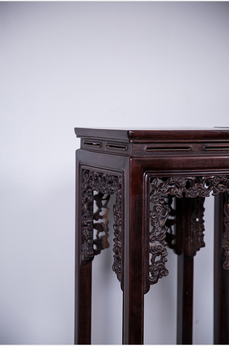清代 红木灵芝纹高花几(一对) - 明清家具研习社