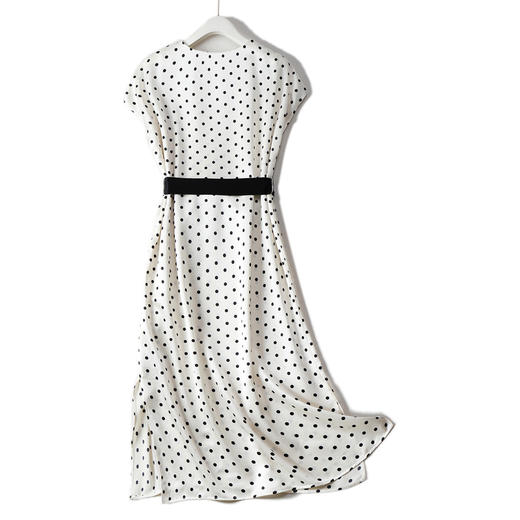 丁摩 减龄又显瘦~进口三醋酸缎面波点V领系带连衣裙20-205DS399 商品图6