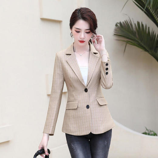 HRFS-WM20779新款时尚优雅气质翻领二粒扣格纹小西装外套 商品图3