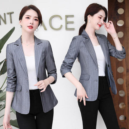 HRFS-WM20779新款时尚优雅气质翻领二粒扣格纹小西装外套 商品图0