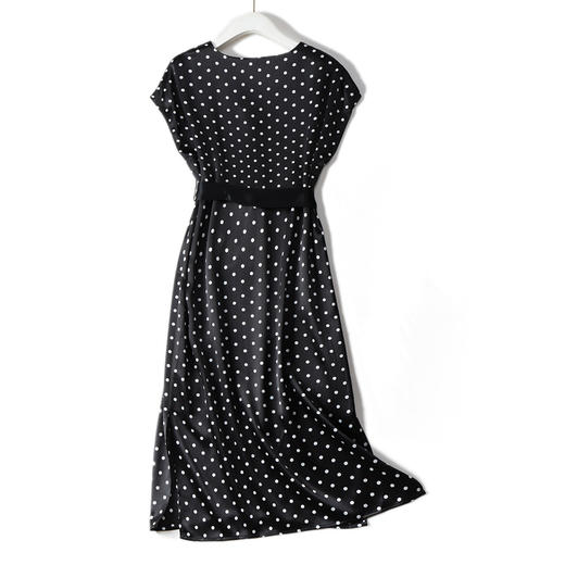 丁摩 减龄又显瘦~进口三醋酸缎面波点V领系带连衣裙20-205DS399 商品图1