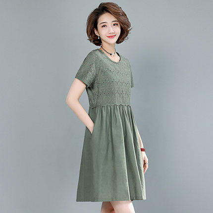 W 9931 棉麻连衣裙女2020年夏装新款女装大码遮肚显瘦裙子 商品图1