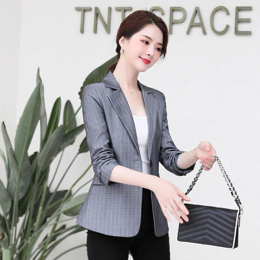 HRFS-WM20779新款时尚优雅气质翻领二粒扣格纹小西装外套 商品图2