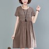 W 9931 棉麻连衣裙女2020年夏装新款女装大码遮肚显瘦裙子 商品缩略图0