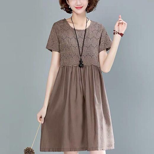 W 9931 棉麻连衣裙女2020年夏装新款女装大码遮肚显瘦裙子 商品图0