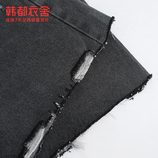 韩都衣舍2021夏季新款女装复古水洗高腰小A毛边牛仔短裤RU5140蒖 商品图3